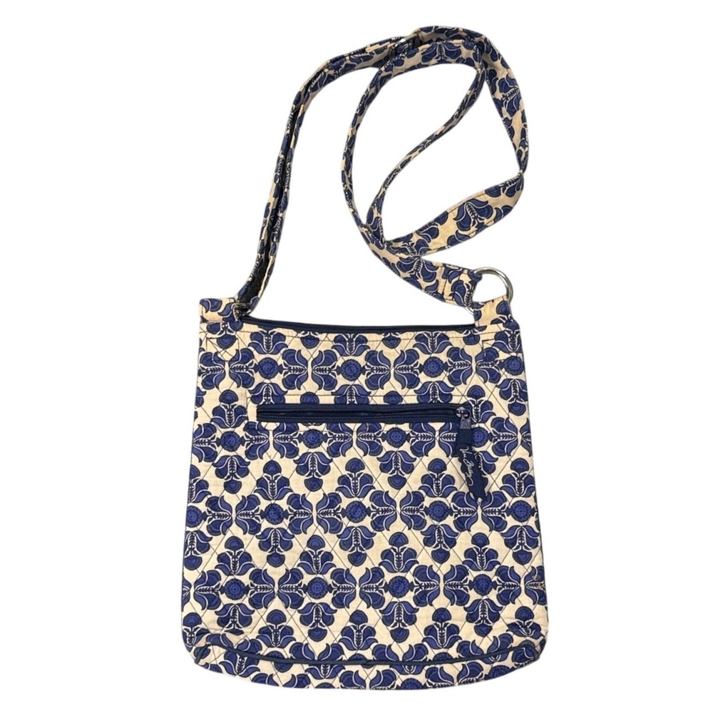 Vera Bradley Hipster Crossbody Bag Womens Floral Quilted Blue Cream Cotton Boho - Picture 2 of 4